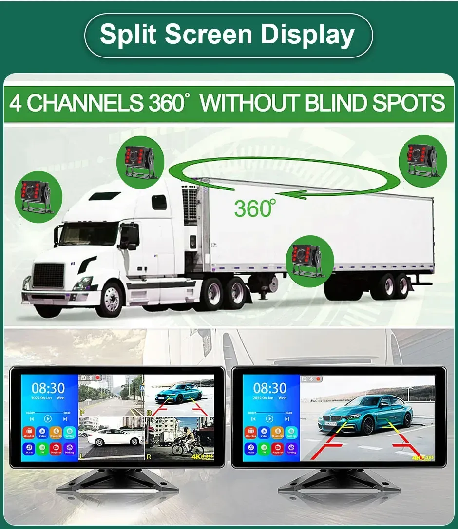 thumbnail image 2 of 10.1" Quad Monitor DVR System With 4 Backup Cameras – For Truck, Trailer, RV, Bus 2 of 6