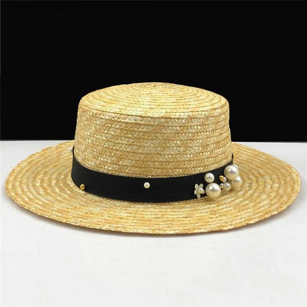 Wide Brim Hats Bucket Hats 2019 simple summer girls Flat sun hats for women chapeau feminino straw hat panama style pearl Beach bucket cap Y240409