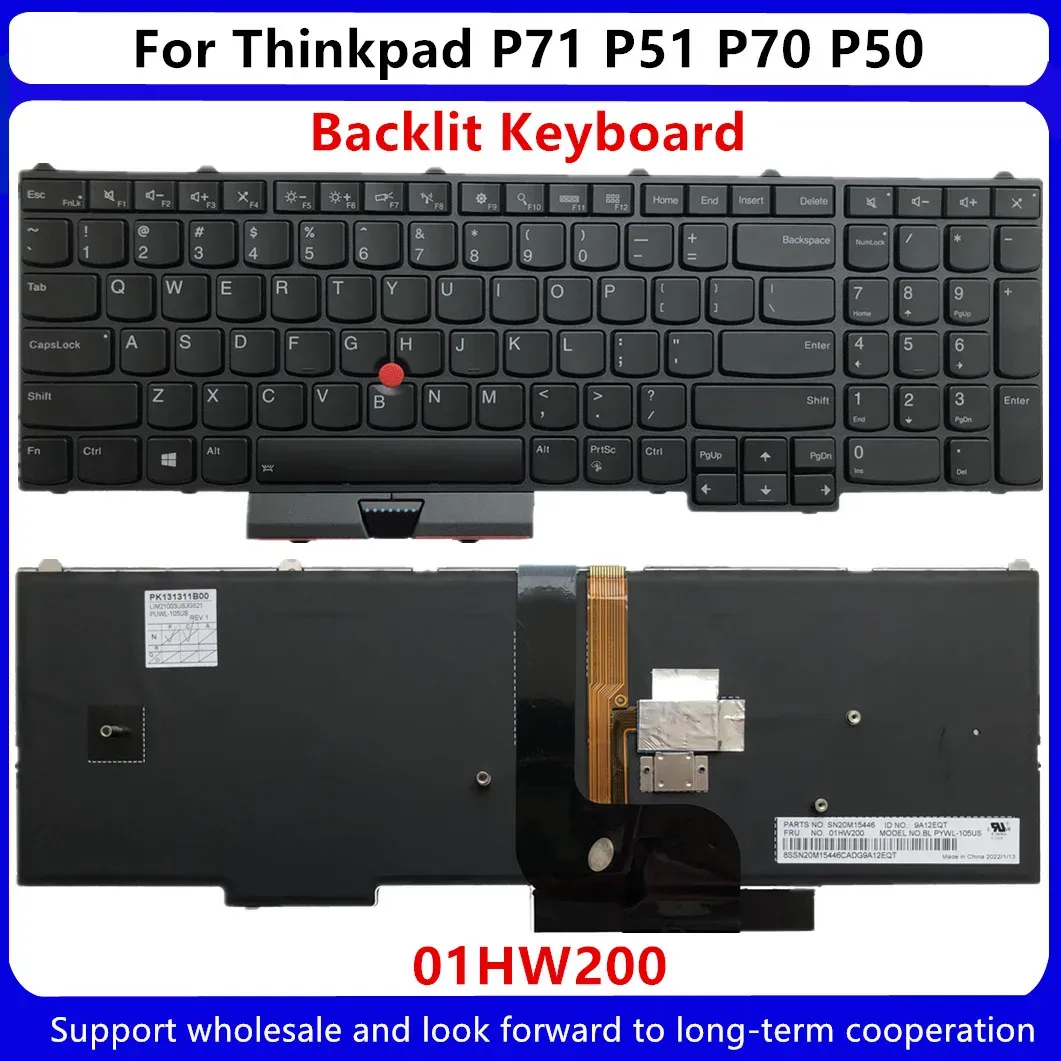 Teclados Nuevo teclado de retroiluminación de retroiluminación en inglés de EE. UU. Para Lenovo ThinkPad P71 P51 P70 P50 Teclado de la computadora portátil de portátiles 01HW200 00PA288 00PA370