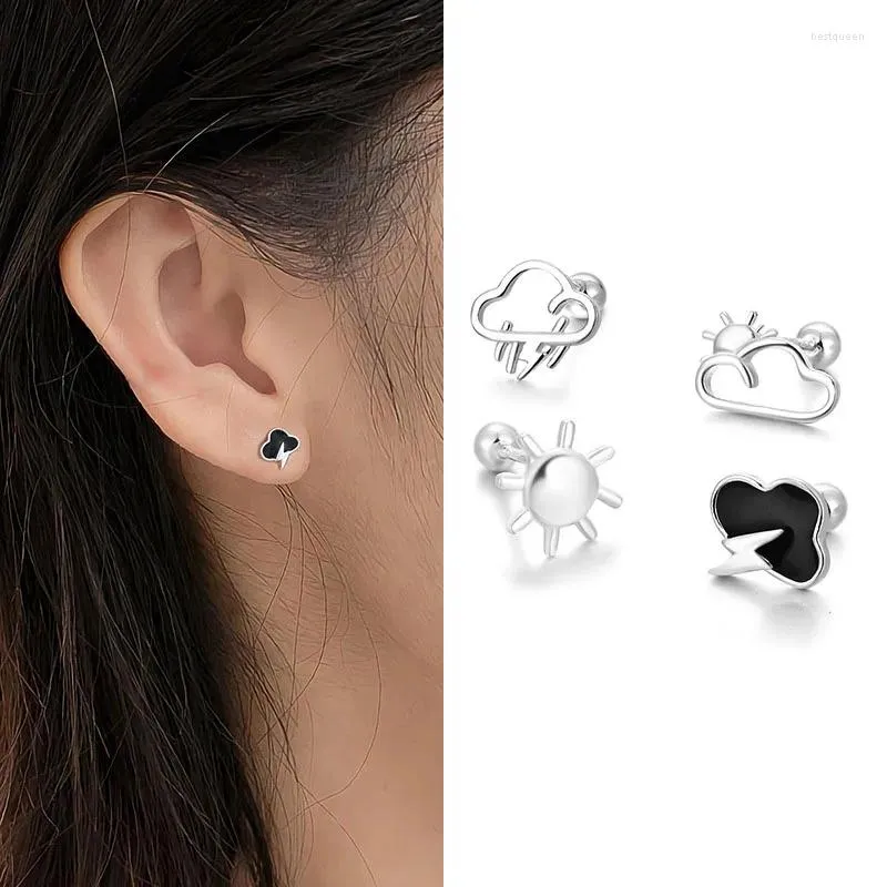 Stud Earrings 925 Sterling Silver Weather For Woman Girl Simple Hollow Out Cloud Sun Design Jewelry Birthday Gift Drop
