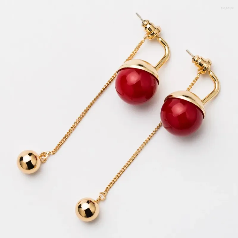 Dangle Earrings Korean Fahsion Alloy Long Simulated Pearl Metal Ball Tassel Earing for Women Girl Pendientes Mujer Moda