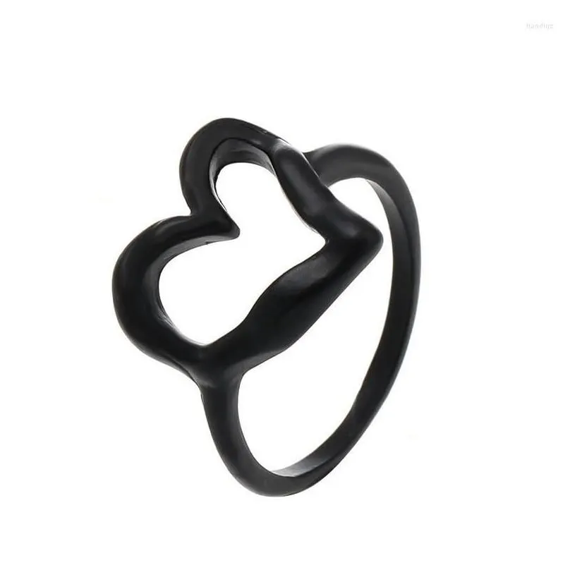 Cluster Rings Hollow Heart Ring For Women Girl Fashion Simple Geometric Party Jewelry Gifts Drop Delivery Dhslu