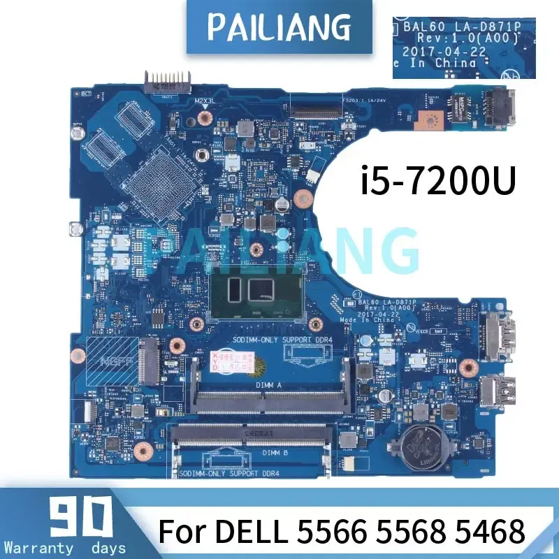 Fotografi LAD871P för Dell Inspiron 5566 Laptop Motherboard Bal60 LAD871P 0DMD9K 02PX9P CN00YP25 00YP25 Notbok Mainboard Full testad