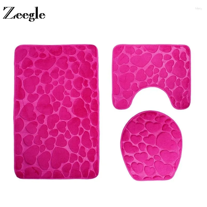 Chaptes de bain Zeegle 3d coeur embardant le tapis de toilette Tapis de salle de bain Couvre de couvercle de couvercle de sol non glissant 3 pcs