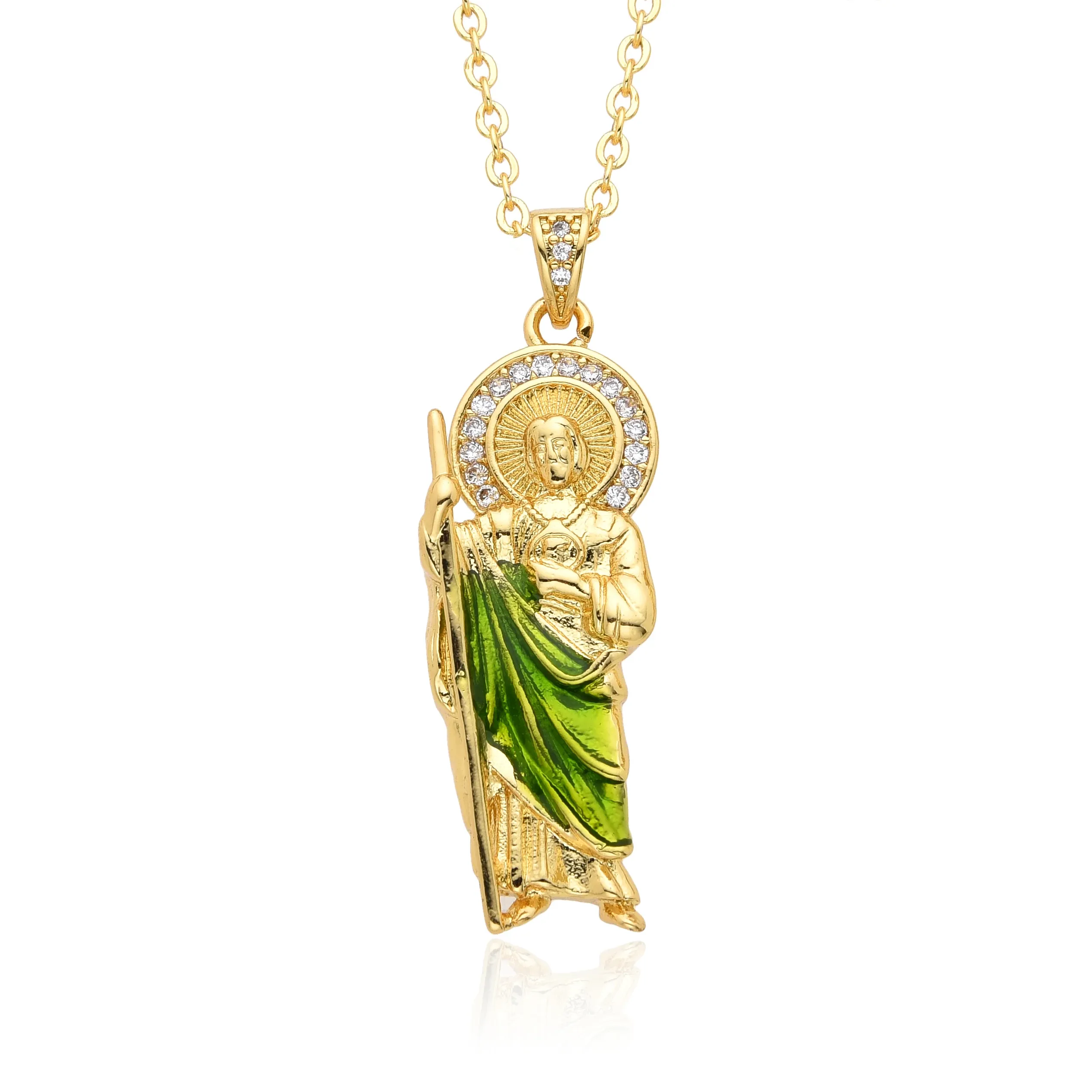 14k Yellow Gold La Santa Muerte Necklace For Women And Men - Holy...