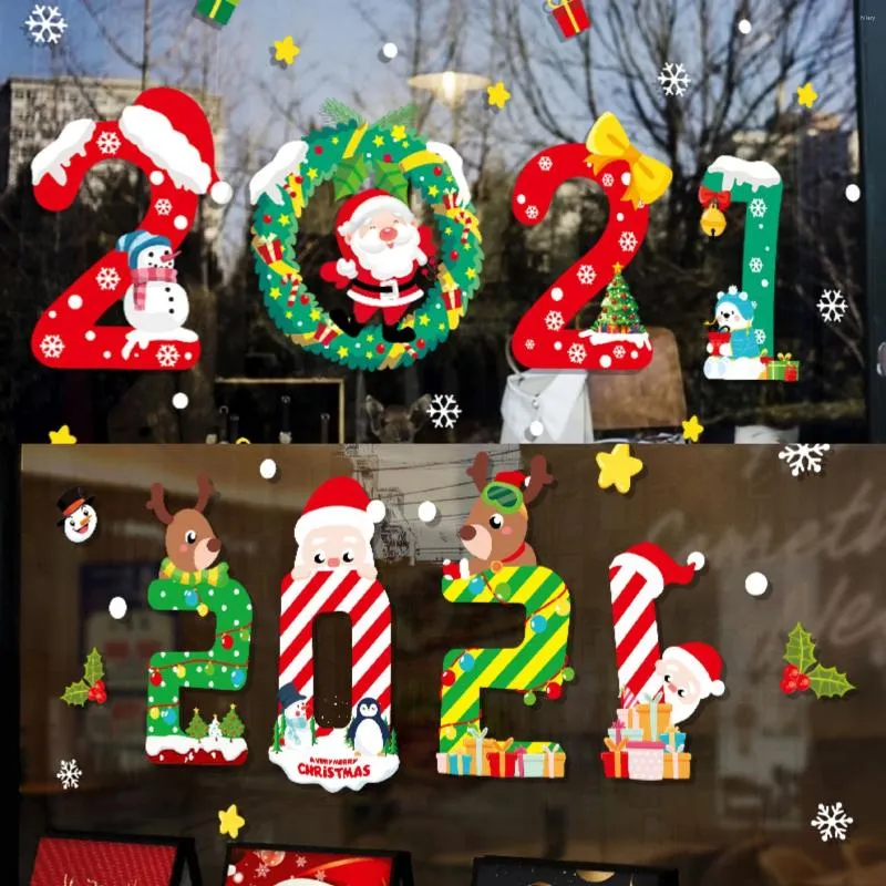 Raamstickers kerstglazen wandsticker Verwijderbaar huishouden Creative Santa Claus Sneeuwman achtergronddecoratie nummer sticker