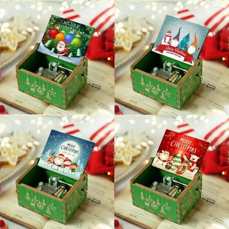 Decoratieve beeldjes Kerstmishandige muzikale doos houten vintage dozen creatief kinderen jaar verjaardagscadeau