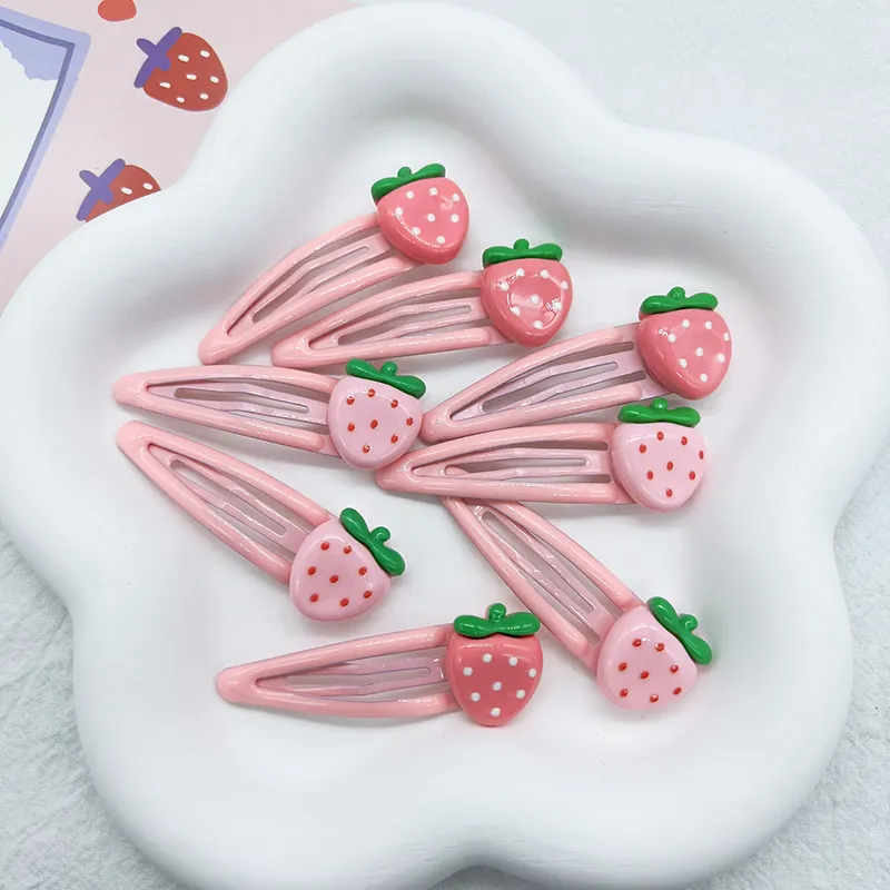 Pink Strawberry Plastic Hair Clips with Alloy Barrette Snap  display picture 3