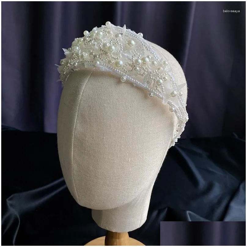 Clips de cheveux Barrettes vintage White Pearl Princess Hairband Tiaras Handmade Geometric Mesh Brounds Bridemaid Fairy Cheppied 2023 DRO DHB1T