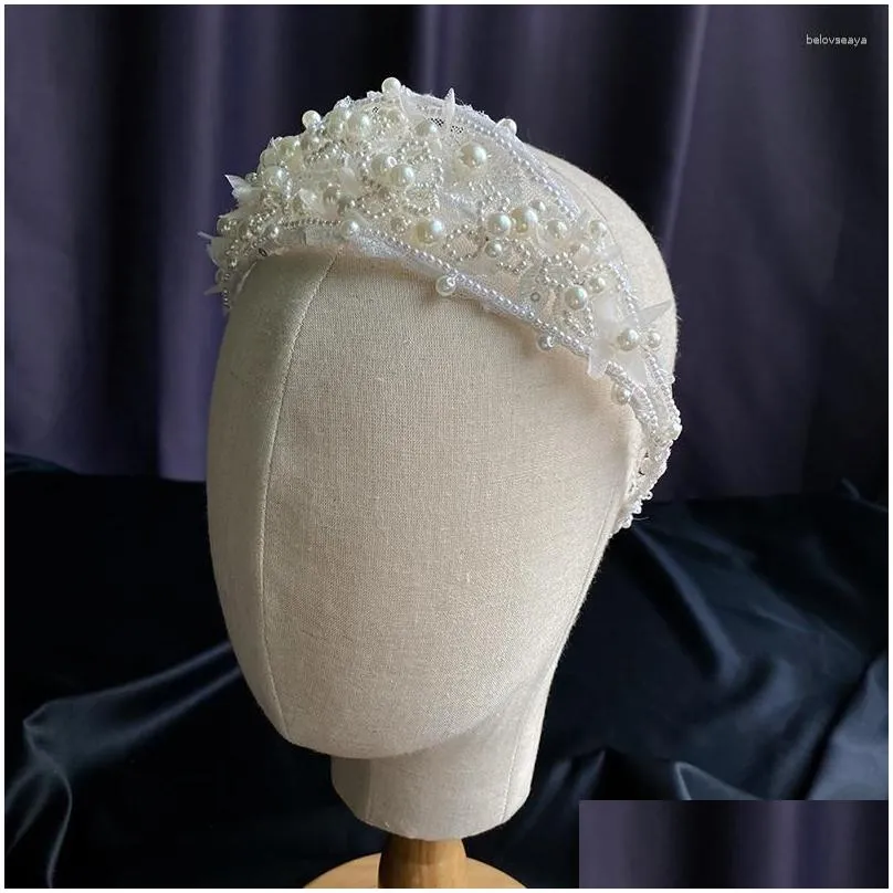 Clip per capelli Barrettes Vintage White Pearl Princess Banda per capelli Tiara fatti a mano geometrici Capelli per capelli Coparola fata 2023 dro dhb1t