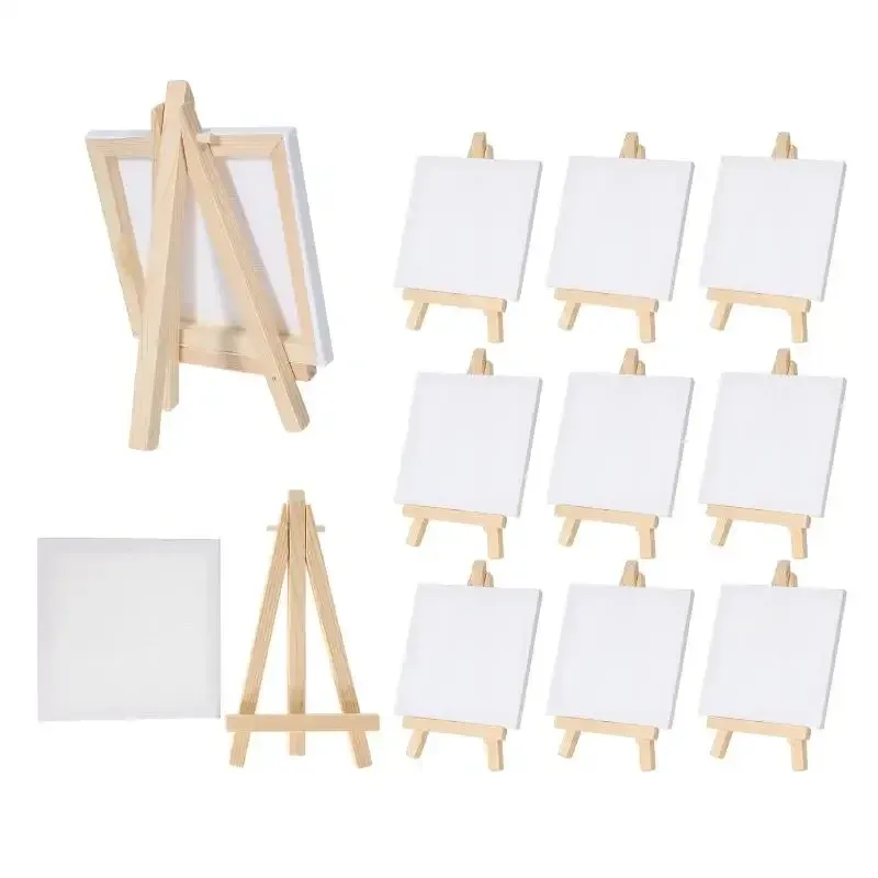 Mini 12pcs Artists 5 inch Easel +3 inch x3 inch Mini Canvas Set Painting Kids Craft DIY Drawing Small Table Easels for School