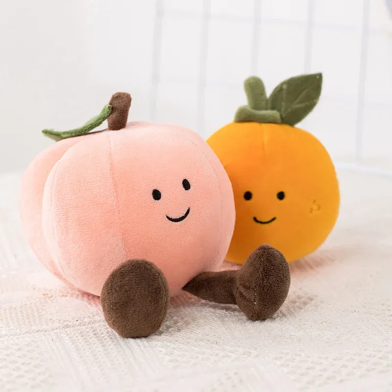 Cute Face Vegetable Eggplant Plushie Doll Stuffed Soft Fruit Pear Peach Tangerinr Banana Baby Appease Toy for Kids Birthday Gift