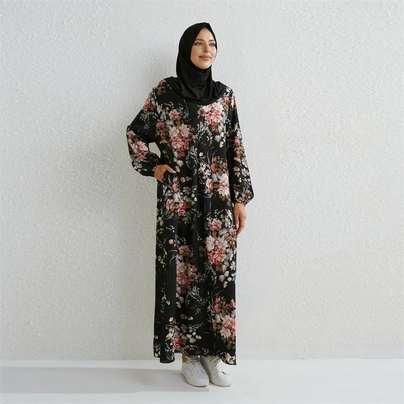 Vêtements ethniques robes musulmanes Femmes Maxi Vestitides mode Femelle Loose Fulle Printed Floral Casual Robe Long Robe