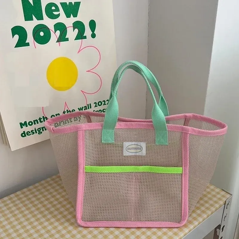 Sac de plage de contraste vert rose