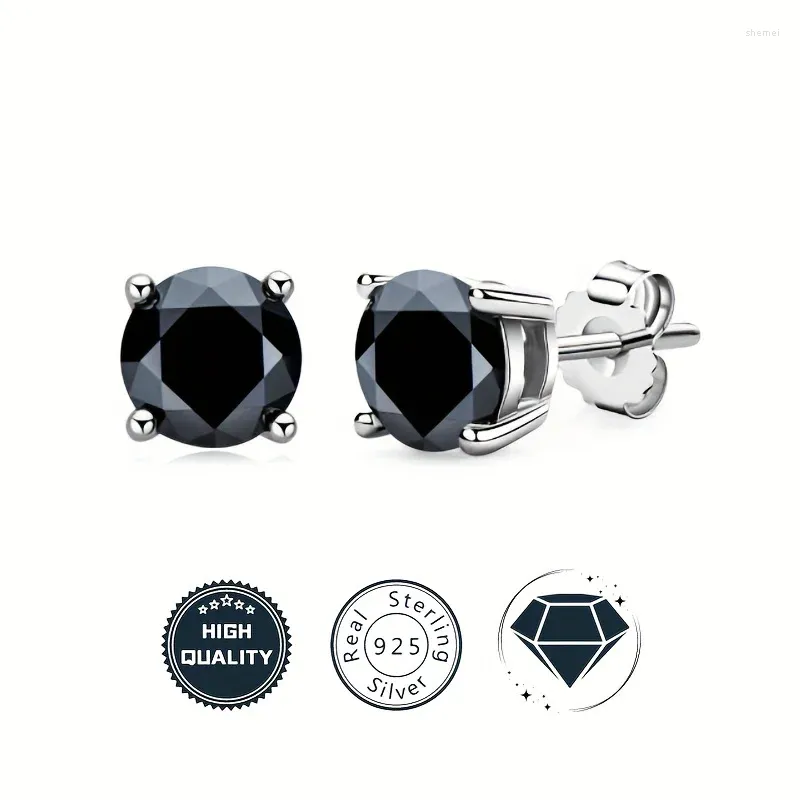 Stud Earrings 1-3ct 2pcs Black Round Moissanite 925 Sterling Silver For Girls Honeymoon Travel Halloween Christmas Gift