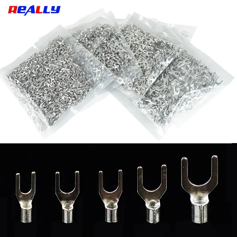 500/1000pcs icke-isolerad ringgaffel U-typ tennpläterade kopparterminaler Kabeltrådar Likar Batterisontakt Crimp Spade