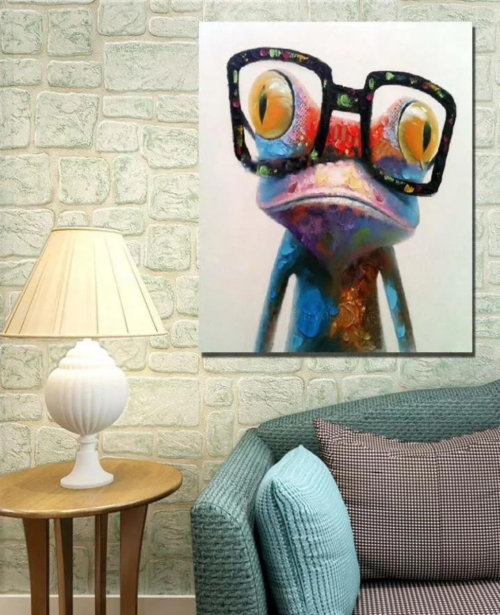 Wear Glasses Frog Hand painting Oil Painting On Canvas Large Abstract Cartoon Paintings Wall Decoration JL3339988807