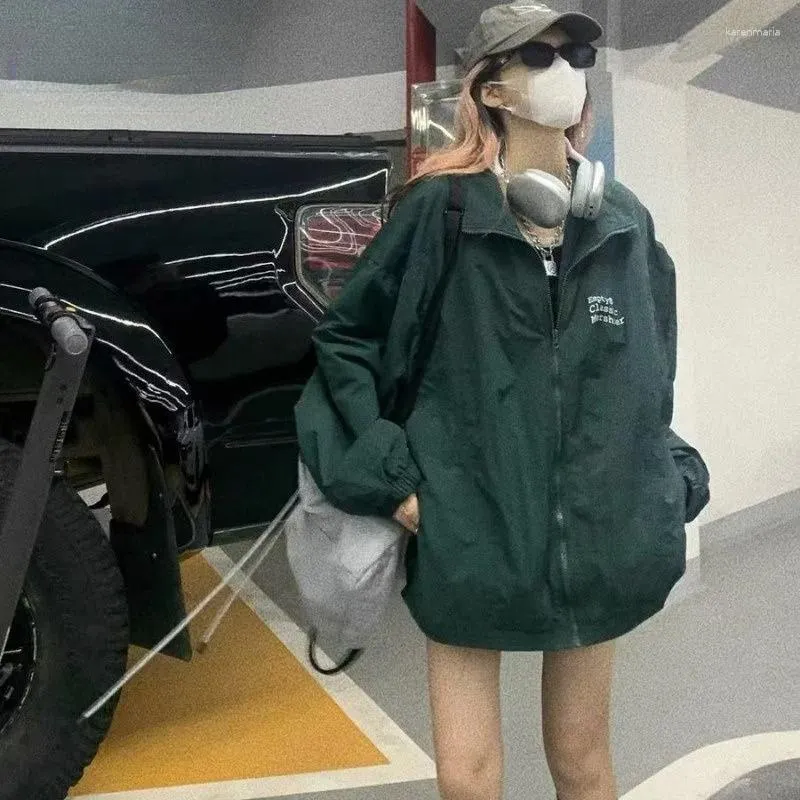 Damesjassen Houzhou Japanse y2k jas vrouwen oversized Harajuku streetwear windscheper Green Track herfst winter Koreaanse mode