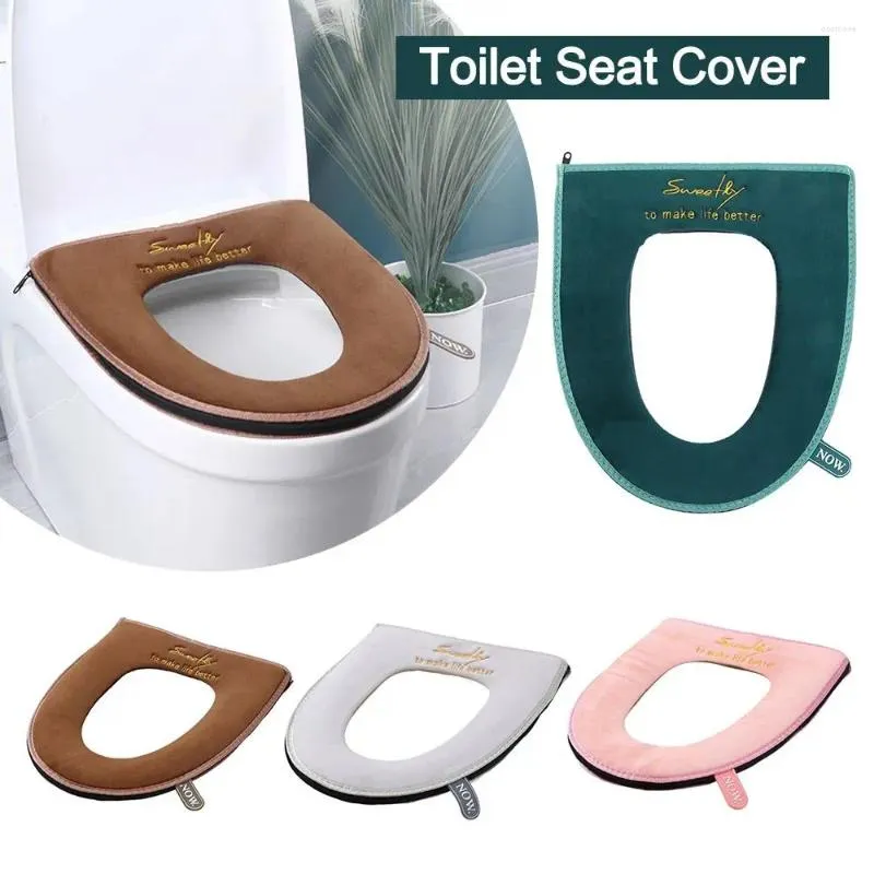 Tampa do assento do vaso sanitário capa macia manga protetora lavável wc anel tapete universal zíper com alça de tampa flip pad pad inverno