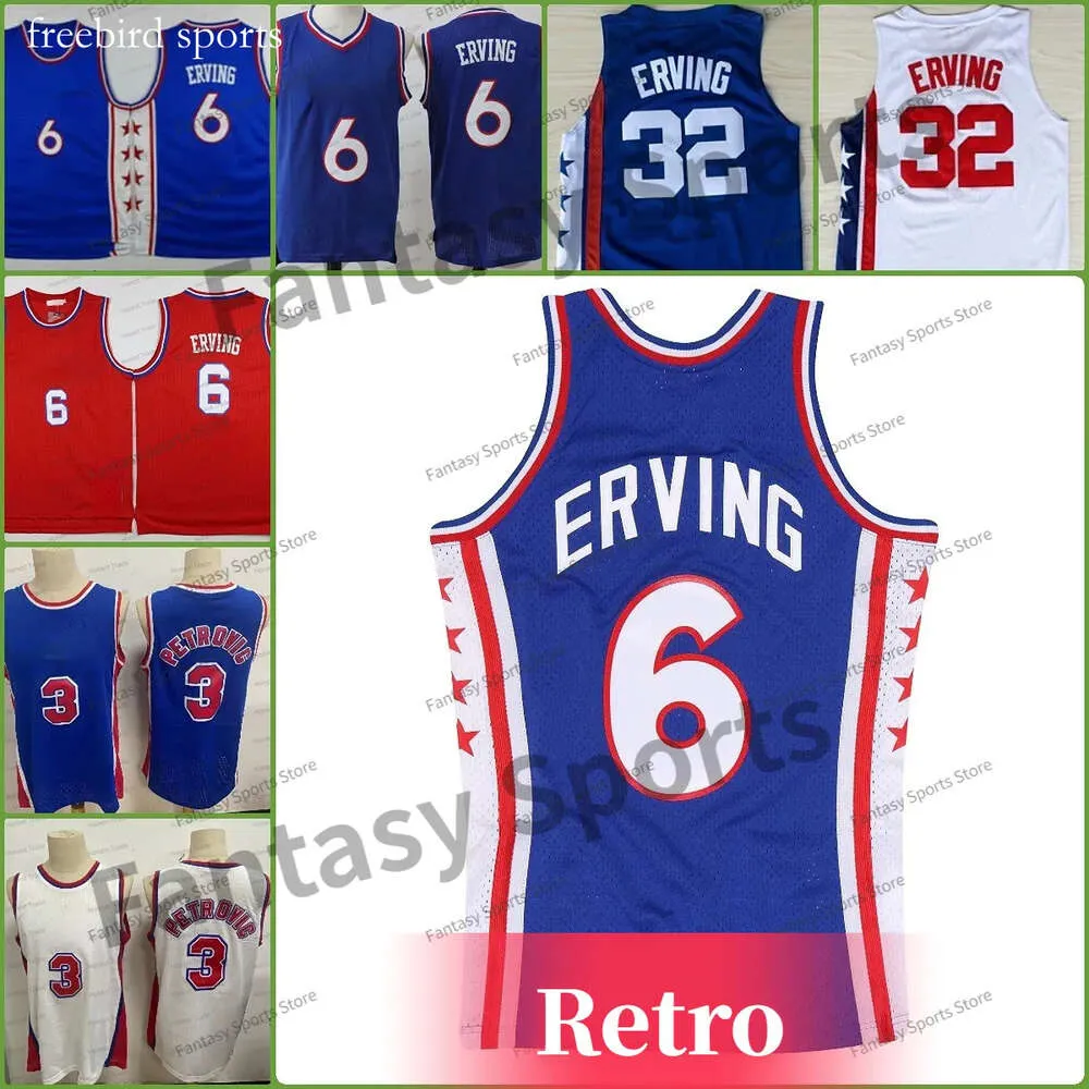 Vintage Dr J 6 Maglie di ritorno al passato Julius 32 Erving Basketball Maglie di Blu Red Bhite Ed Shirts Classic