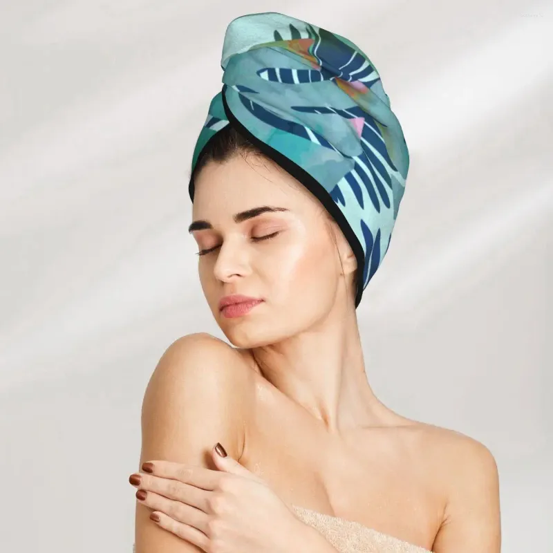 Handduksvattenfärgad palm lämnar hårbad huvud turban wrap snabbt torrt för torkning av kvinnor flickor badrum
