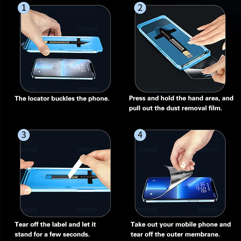 1-2pcs One Click Dust Free Kit HD Clear 9H Temperred Glass pour iPhone 15 14 Plus 13 12 MINI 11 Pro XS MAX XR Écran Protecteur