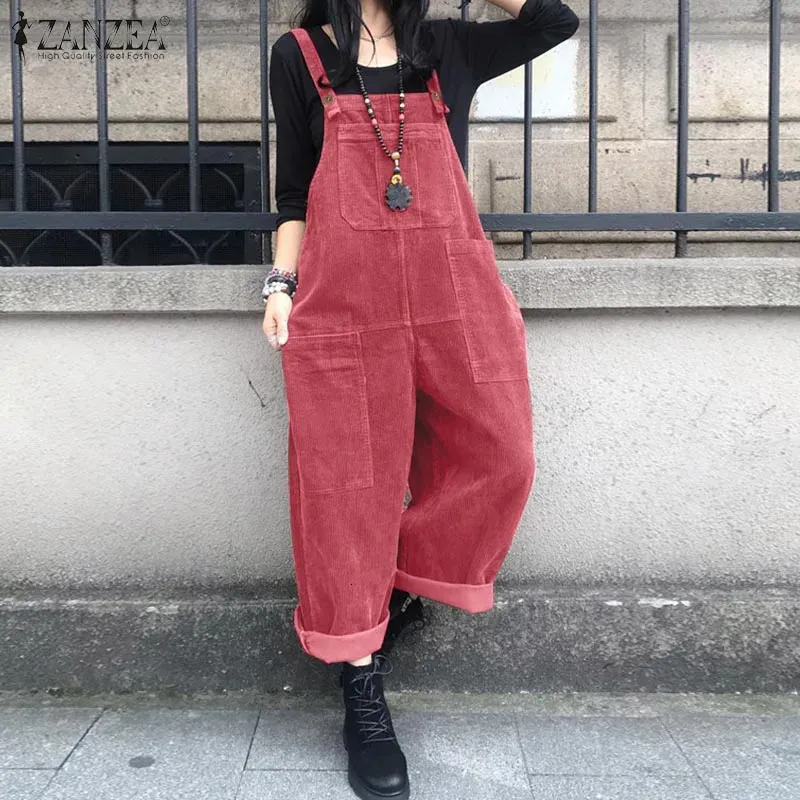 Kaftan Corduroy Overalls Womens Spring Jumpsuits ZANZEA Casual Suspender Harem Pants Female Solid Rompers Femme Oversize 240409