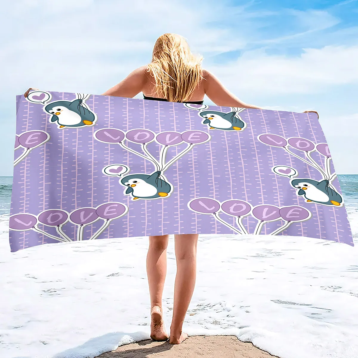 Penguin -Vogel -Strandtücher Schnell trocken mikrofaser weich und saugfähig Badetuch Außenreisen übergroße Sandfreie Strandtuch