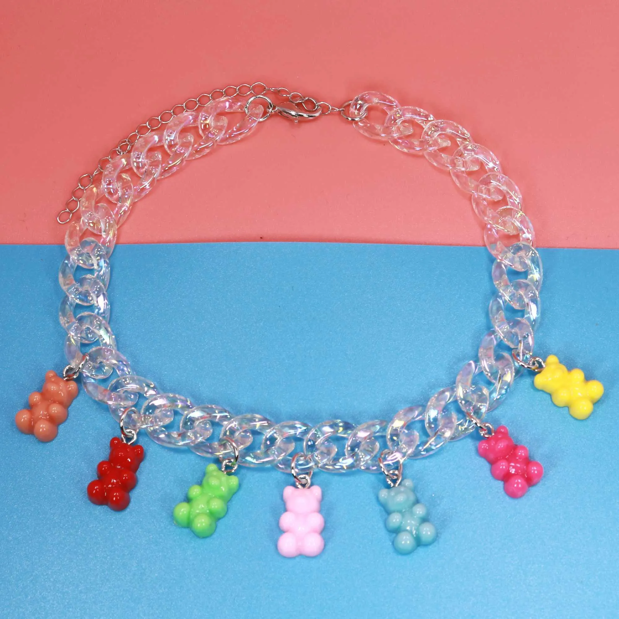 Hänge halsband sju färger av godis tuggummi mini björn hänge halsband lämplig för kvinnors nya halsband kändis akryl smycken bijoux gåvor