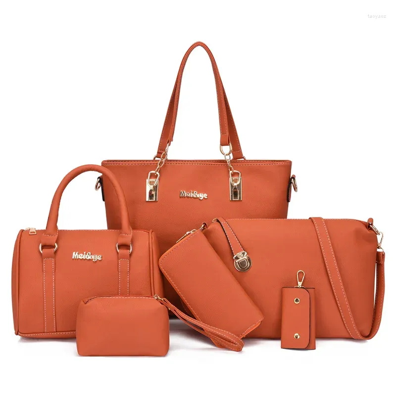 Sacs de soirée 6pcs Sac pour femmes Set Fashion Pu Leather dames sac à main Proof à épaule messager solide Solide portefeuille