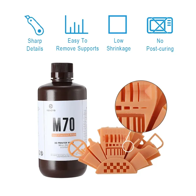 RESIONE M70 High Precision 3D Printer Resin, LCD MSLA UV Hardening Resin 405nm Standard Low Odor Rigid Photopolymer Resin Liquid for LCD 3D Printing Salmon (1000g