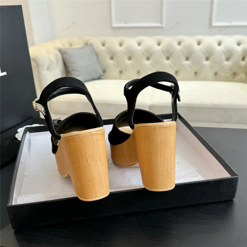 High quality Ankle Strap High Heels Wedge Sandals famous brand Thick Bottom Women Summer Open Toe Platform Wooden sole Sandals Weave Cross Band Chunky Heeled