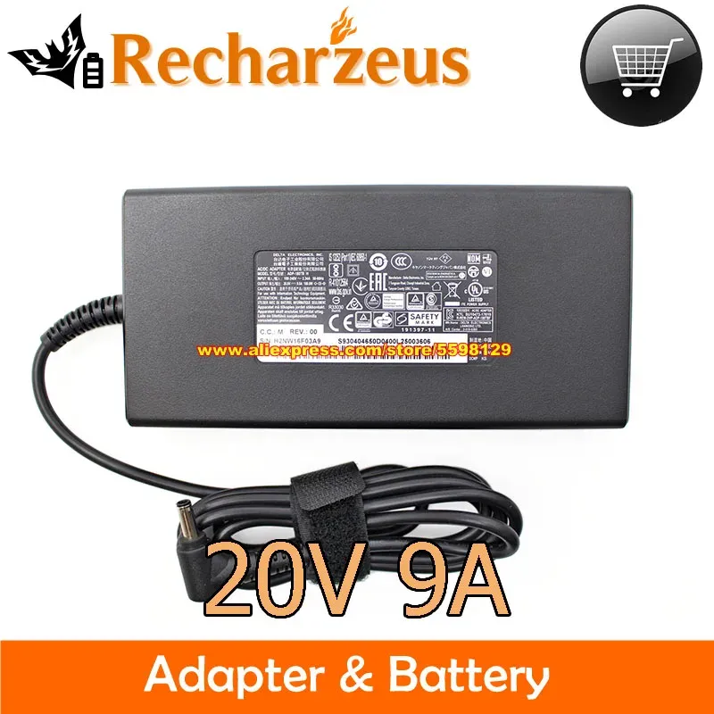 Adapter äkta tunt delta ADP180TB H AC -adapter 20V 9A 180W strömförsörjning för MSI GS66 STEALTH GS66 STEALT 10SE044 SROWD 15 WS66 10TK