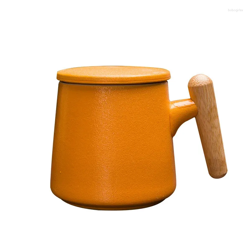 Mugs Ceramic Mug With Wooden Handle Coffee Lid