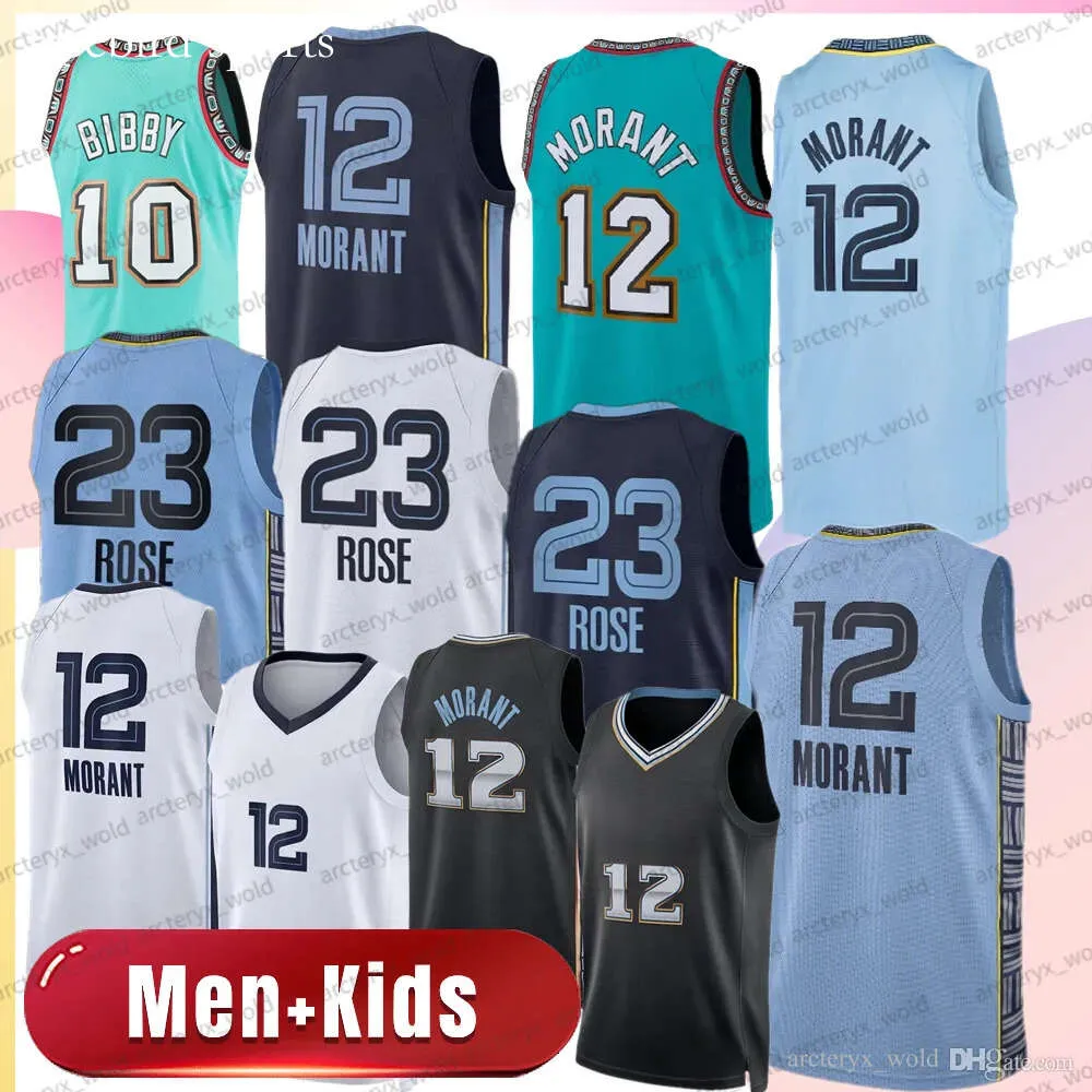 MEN MEND JA MORANT BACKABLE CORMEYS 23 DERRICK ROSE MIKE GREEN Blue White Morant 12 Ed Dorts Boys Retro Bibby Jerseyss