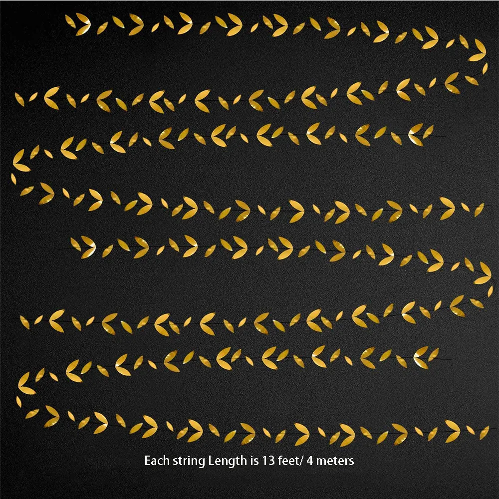 13 ft Mirror Gold Paper Leaf Garlands lämnar streamerdekorationer som hänger för guld födelsedag baby shower bröllop xmas festdekor