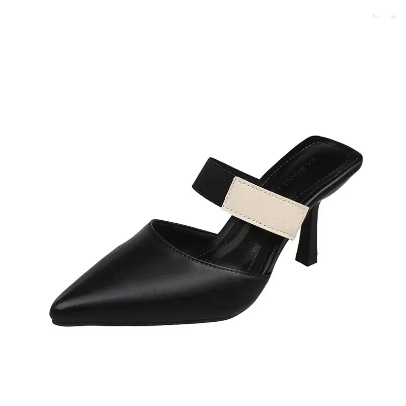 Slippers Femmes High Heels 2024 Fashion d'été Élégant Point Points Mid Talon Dames Mules Chaussures confortables pour Zapatos