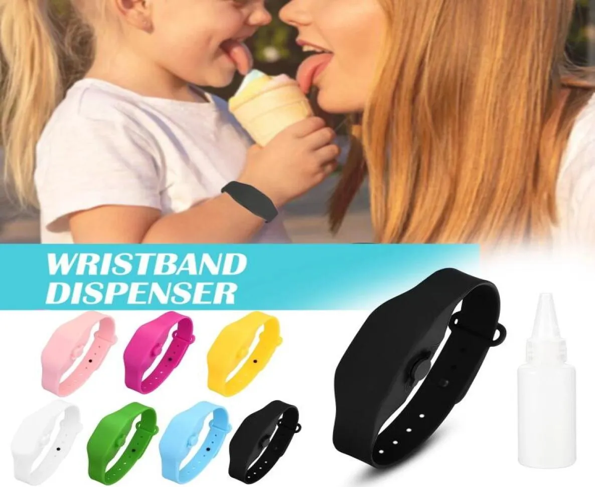 7Color Refillable Silicone Sanitizer Dispenser Armbands Hand Sanitizers Armband Wearable Sanitizering Travel med Squeeze Bottl6481279