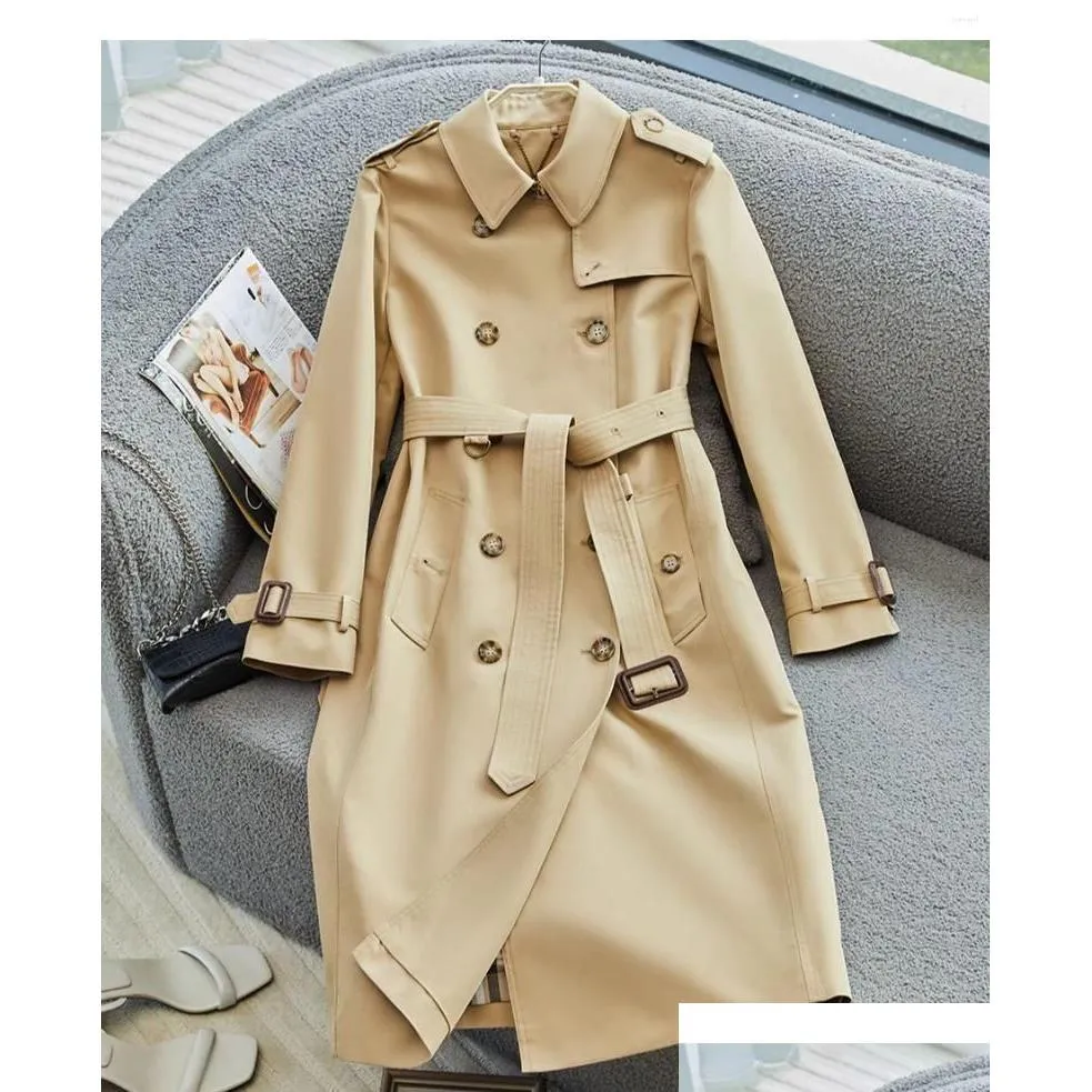 Trench Cods Coats Womens Spring and Automne 2023 Classic British Double Breasted Moyenne Longueur Imperméable Drop Drop Livraison Appareil DH6F3