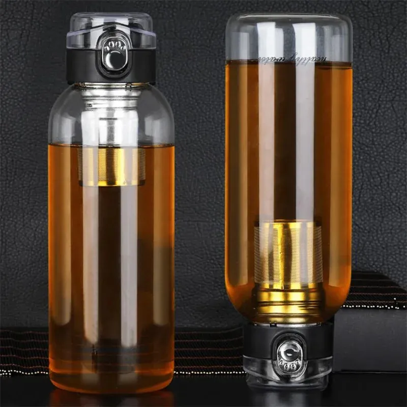 Tragbare Borosilica -Glasflasche mit großer Kapazität mit Tee Infuser Filter Außenwasserbecher -Reisehersteller Tumbler 240409