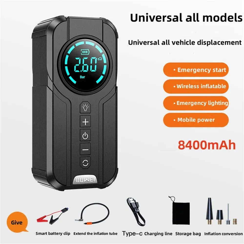 4 en 1 voiture Jump Starter Air Pump Pump Power Bank Éclairage Portable Air Compressor Cars Batterrs Starters Démarrage Auto Tire Auto