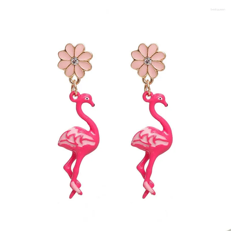 Stud Earrings DoreenBeads Gold Color Pink Flamingo Flower Clear Rhinestone Enamel 47 11mm Post/ Wire Size: (21 Gauge) 1 Pair