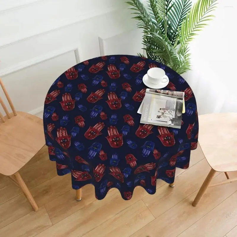 Table Cloth Hamsa Hand Round Tablecloth Red And Blue Protection Kawaii Banquet Christmas Party Graphic Cover