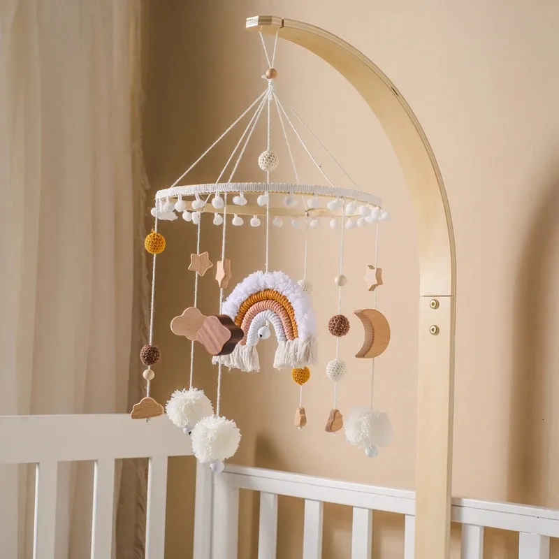 Baby Rainbow Bed Bell Hanging jouet né en bois mobile mobile boîte de musique hochet support de berceau accessoires pour nourrissons 240409