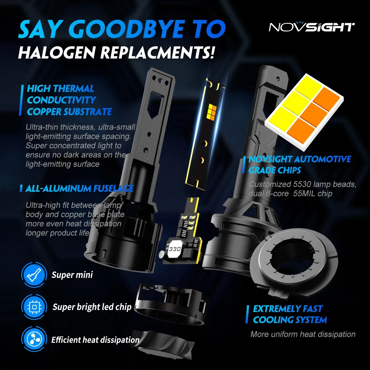 Novsight H7 LED H4 H11 H8 H9 9005 HB3 9006 HB4 9012カーヘッドライト電球6500K 4300K 3000K 3カラーヘッドライト60W 13000LMカーランプ