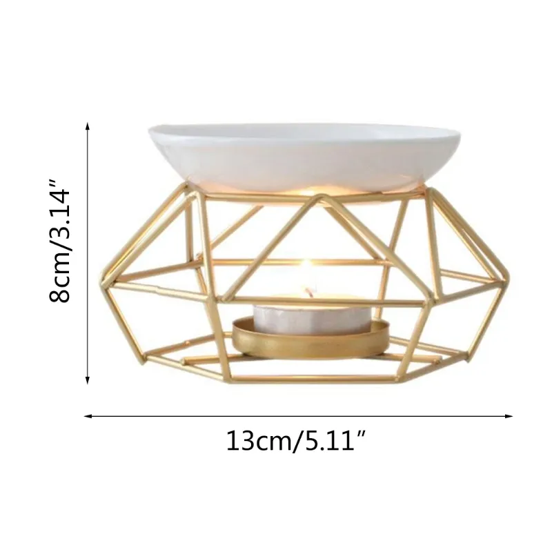 Geometric Ceramic Essential Oil Burner & Candle Holder - Iron Stand, Creates Romantic Ambiance For Home Or Office