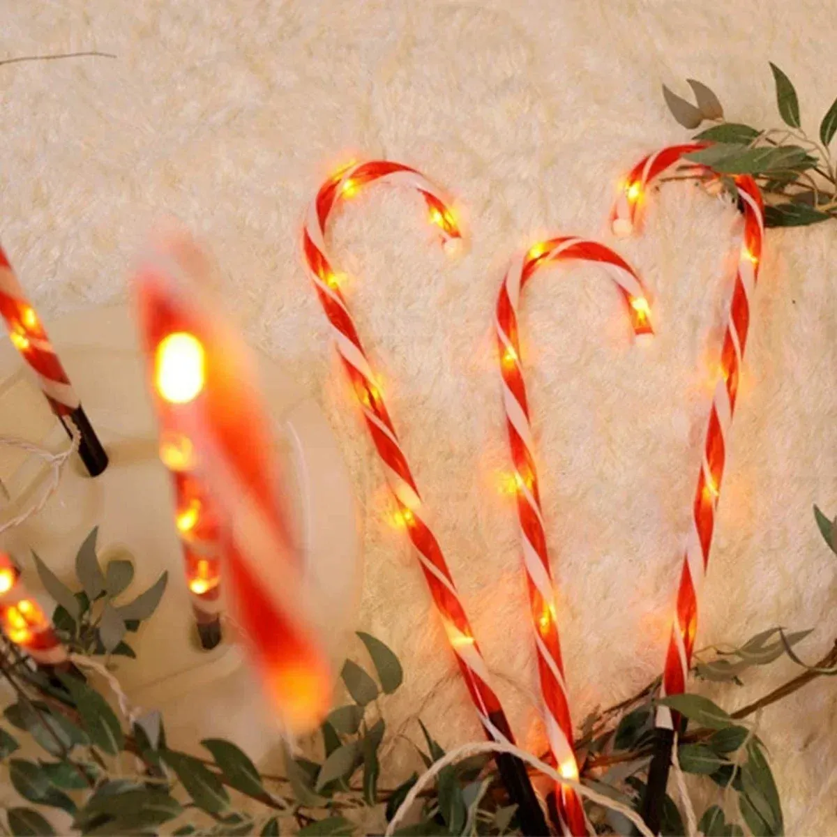 Één voor tien plug-in rietverlichting Warm Wit PS Materiaal Kerst Candy Cane Led Lights Outdoor Garden Lawn Decorations
