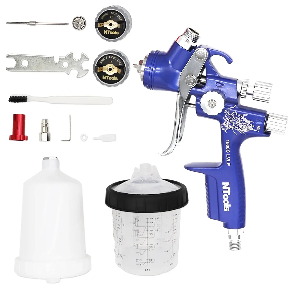 LVLP Spray Gun 1.3 och 1,7 mm munstycke 600cc kopp gravity matning med blandningskopp ingen ren engångsmätning av mätning av typ H/O