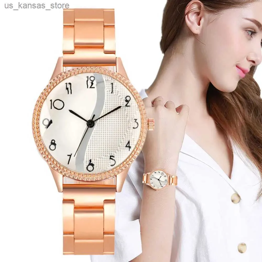 Polshorloges luxe merken 2023 NIEUW ROSE GOUD VROUWEN WOOPS WAVEZE NUMMERS Design Lady Alloy Strap Gift Clock Pols240409