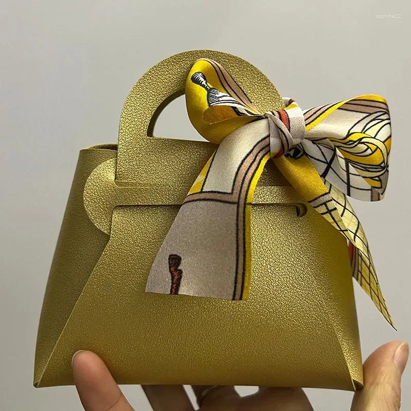 Emballage cadeau 3pcs Sac de faveur en cuir avec écharpe pour le mariage baby shower ramadan eid un emballage mon ami